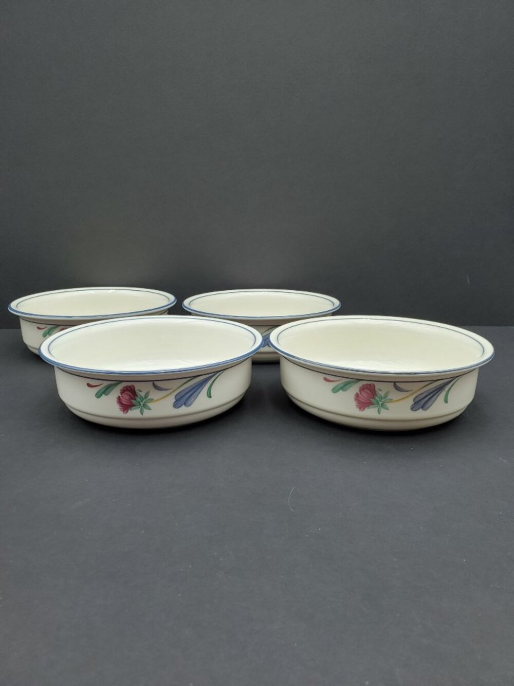 Lenox Poppies on Blue Soup Bowls Chinastone Floral Cereal Bowls